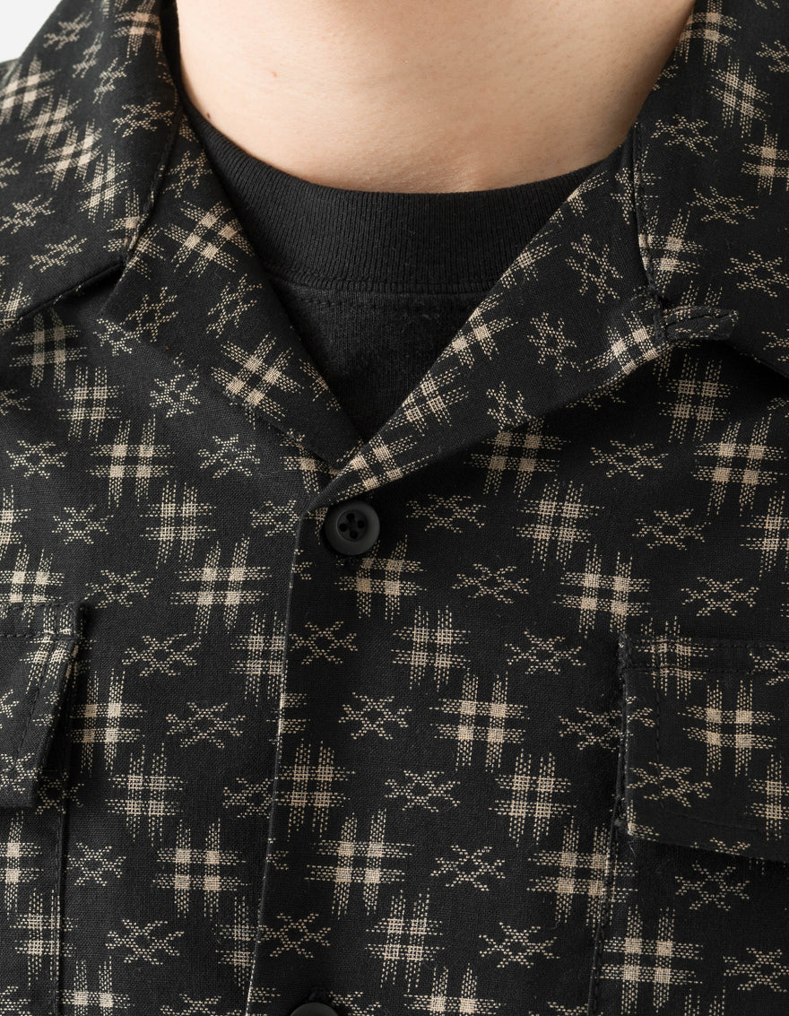 7320 Kasuri Cuban Collar Shirt Sumi Black