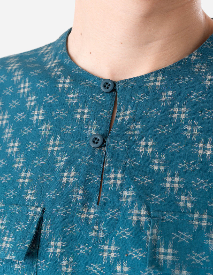 7321 Kasuri Kurta Shirt Aizome Blue