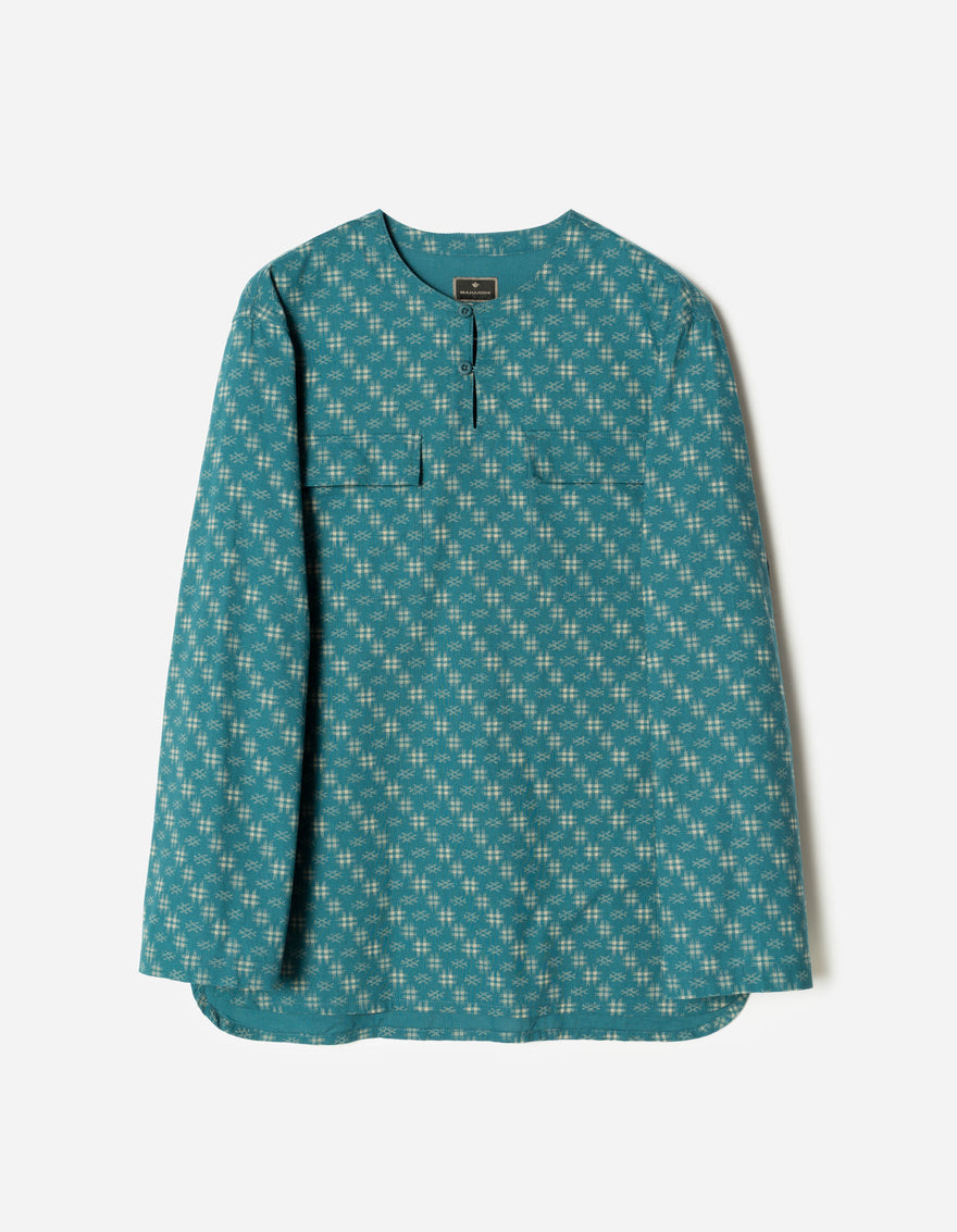 7321 Kasuri Kurta Shirt Aizome Blue