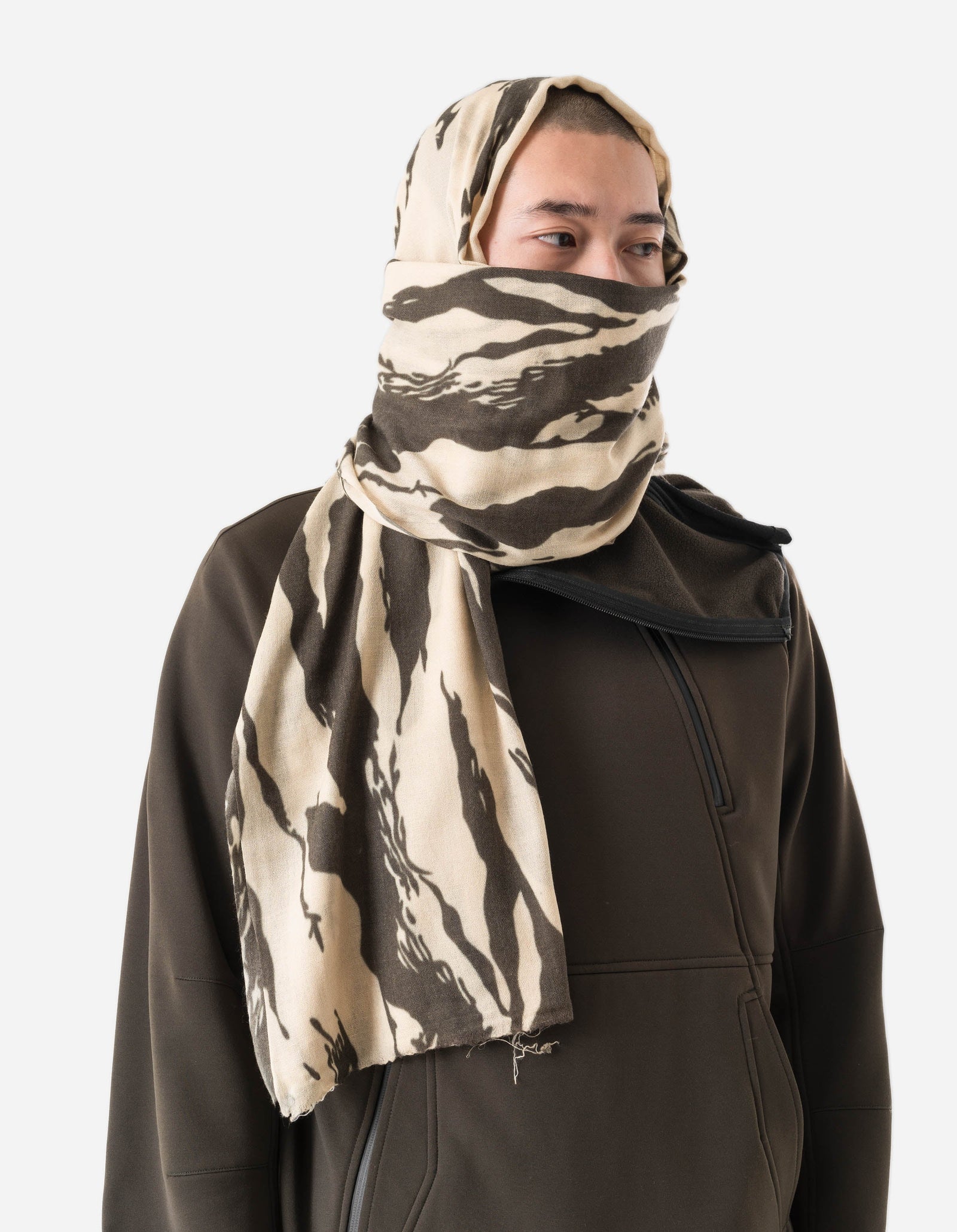 7331 Bonsai Tigerstripe Pashmina Ecru/Olive