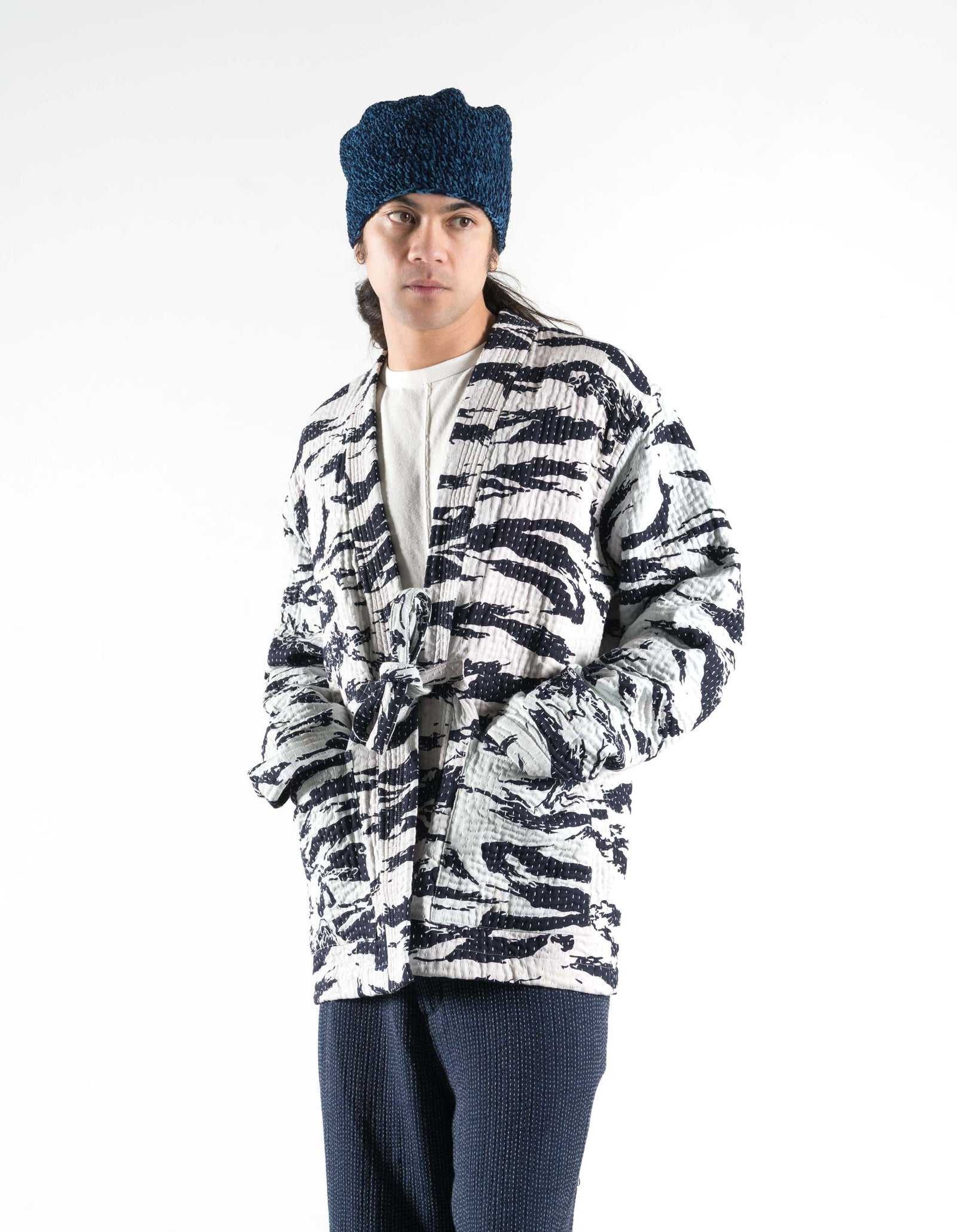 7333 Tigerstripe Kimono Navy/Ecru