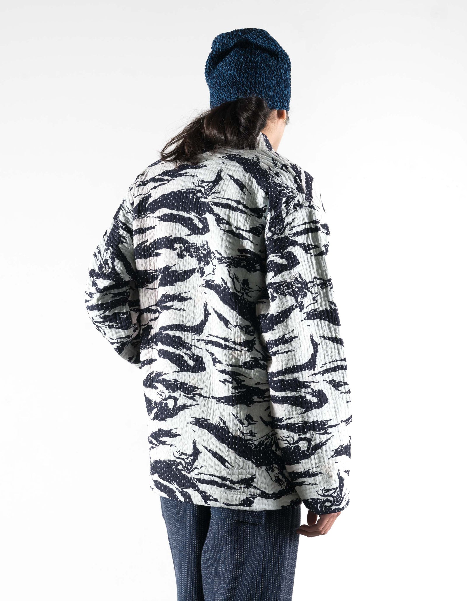 7333 Tigerstripe Kimono Navy/Ecru