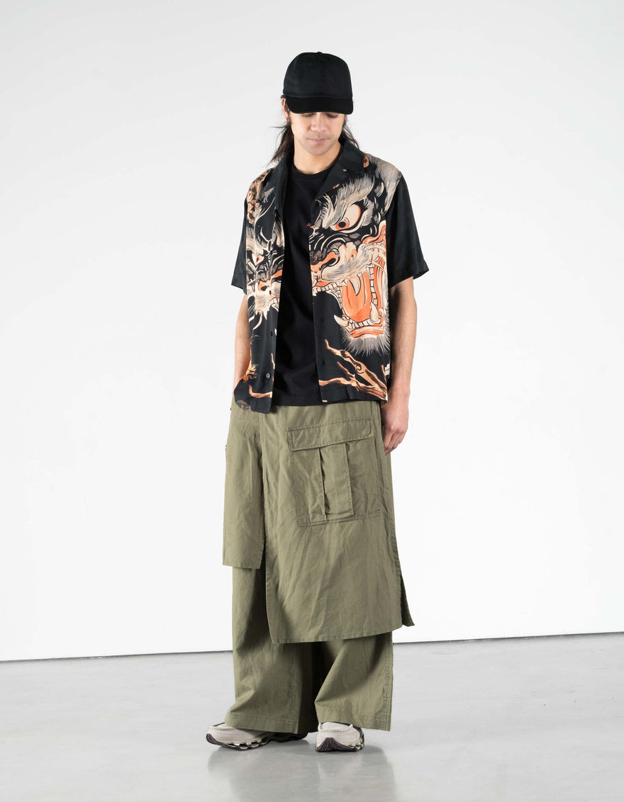 7398 WR Asym Cargo Hakama Pants Olive OG-107F