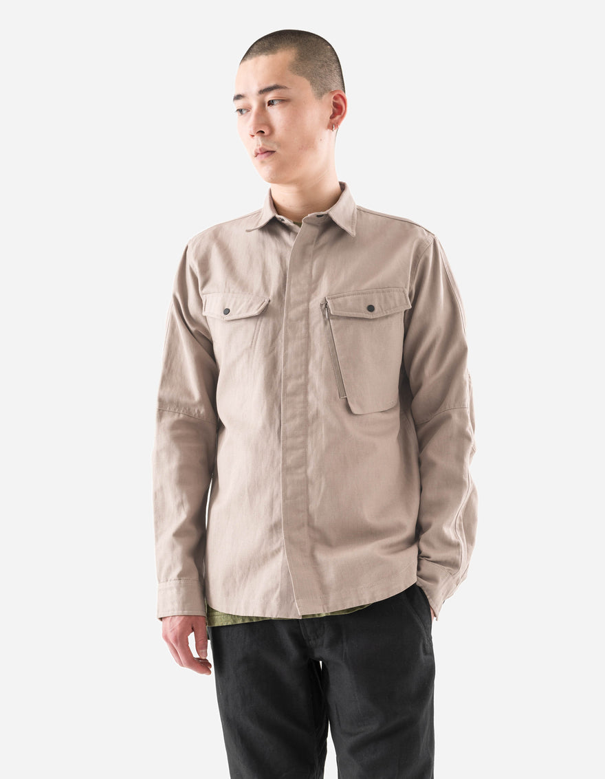 Maharishi beige long sleeve over shirt with two chest pockets 