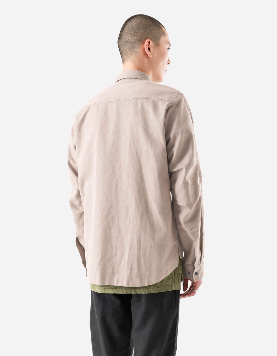 Maharishi beige long sleeve over shirt with two chest pockets 