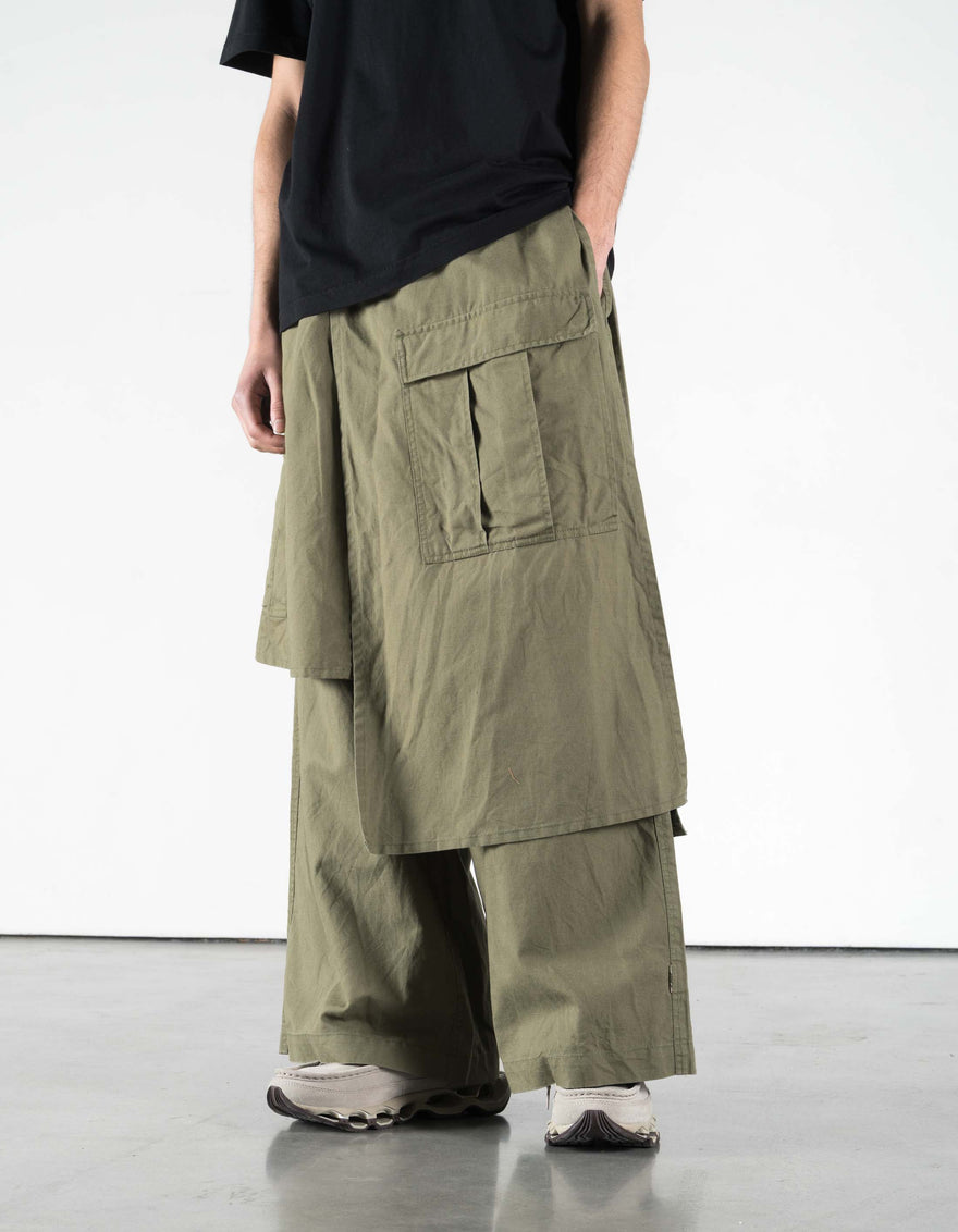 7398 WR Asym Cargo Hakama Pants Olive OG-107F