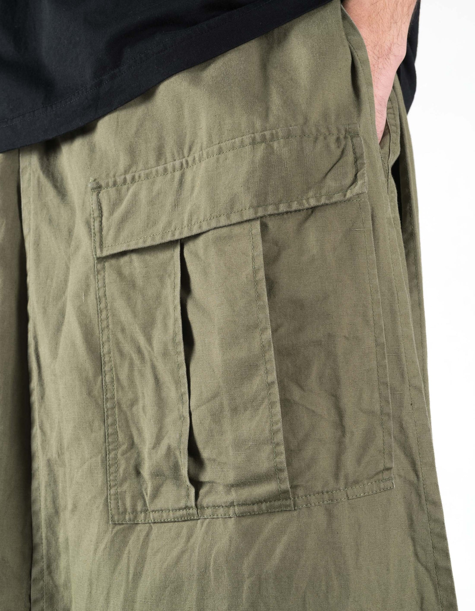 7398 WR Asym Cargo Hakama Pants Olive OG-107F