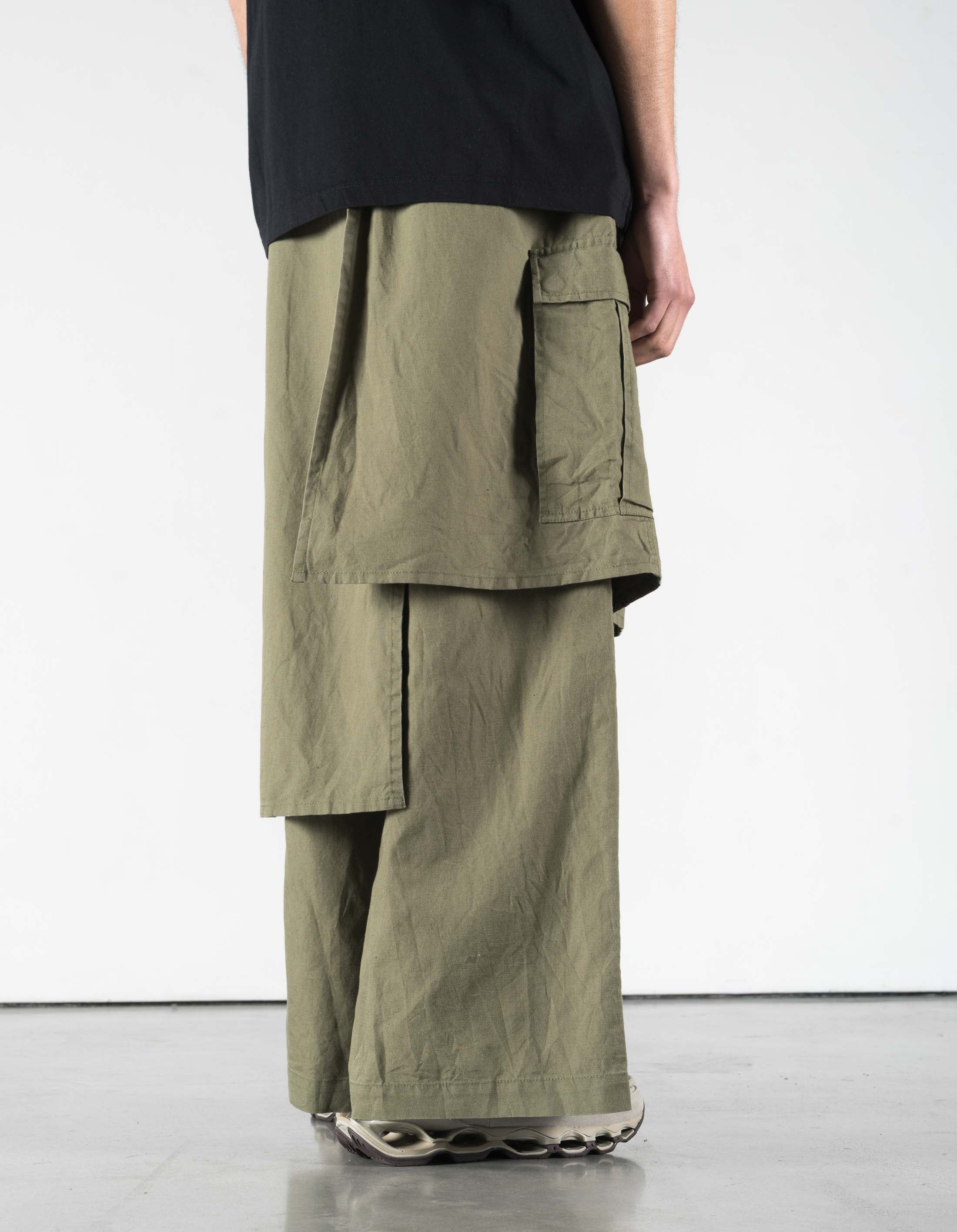 7398 WR Asym Cargo Hakama Pants Olive OG-107F – Maharishi