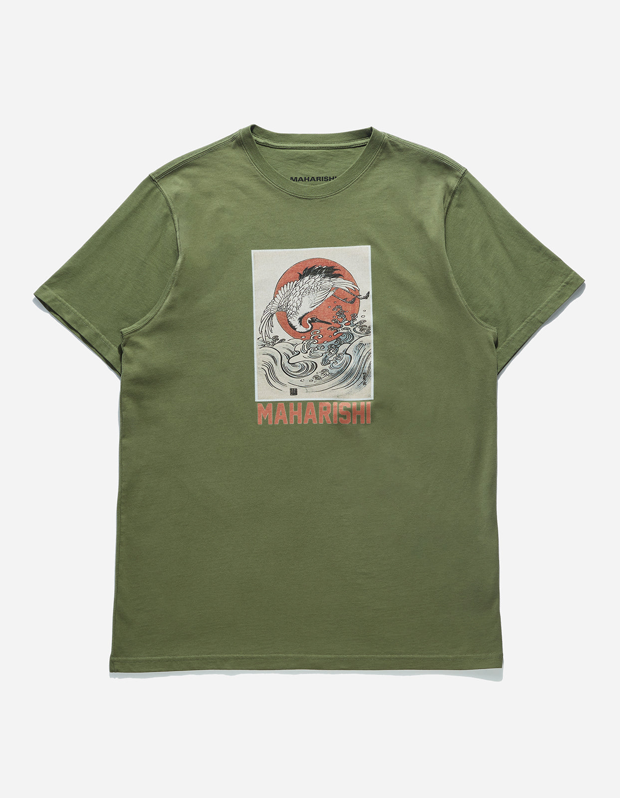 1072 Water Peace Crane T-Shirt Olive
