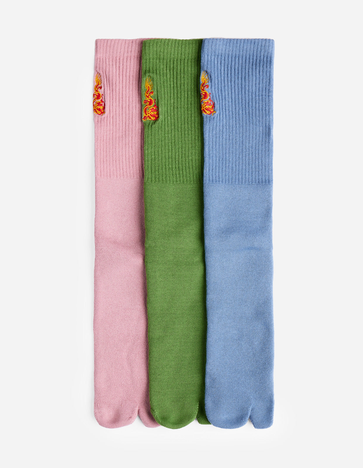 1263 Micro Dragon Tabi Sock 3 Pack Subdued Blue/Bamboo Green/Flag Pink