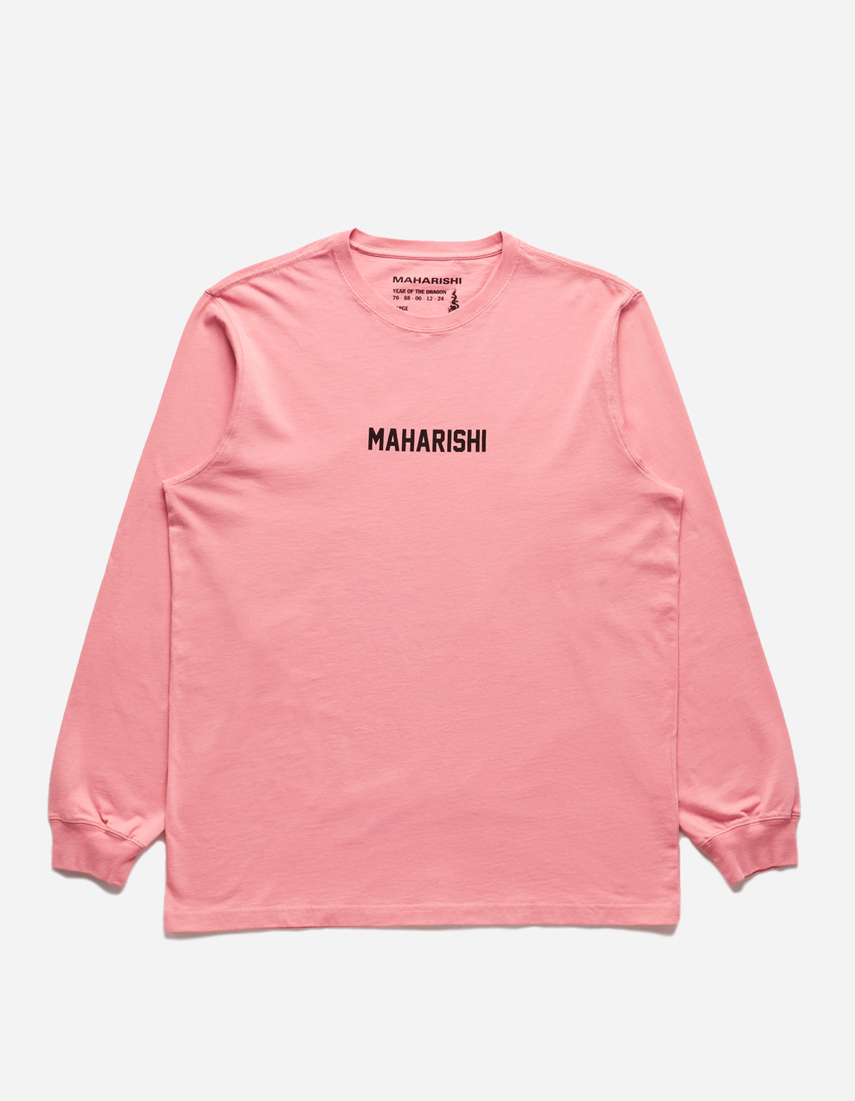 1277 Woodblock Dragon L/S T-Shirt Flag Pink