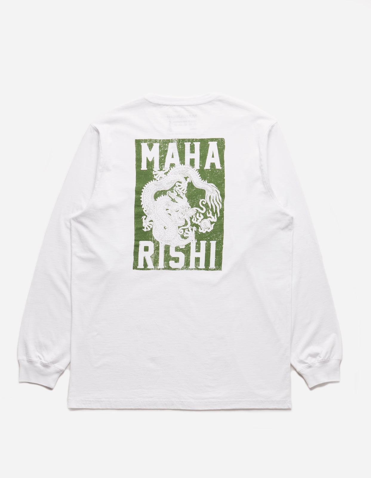 1277 Woodblock Dragon L/S T-Shirt White