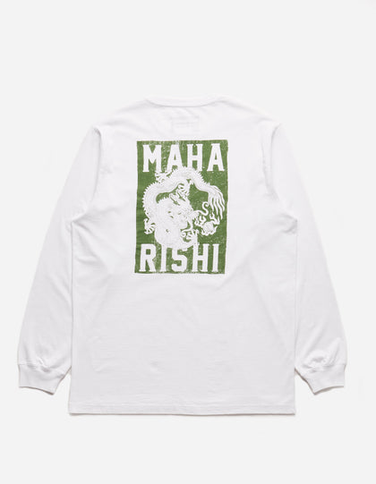 1277 Woodblock Dragon L/S T-Shirt White