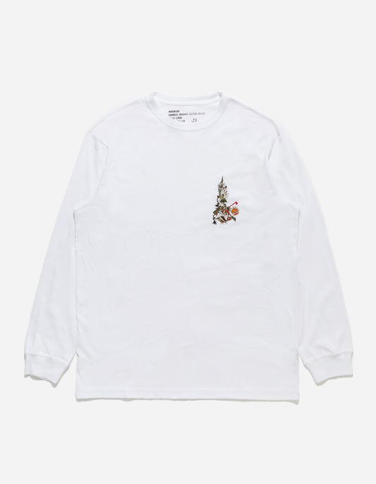4055 Cubist Dragon Embroidered L/S T-Shirt White