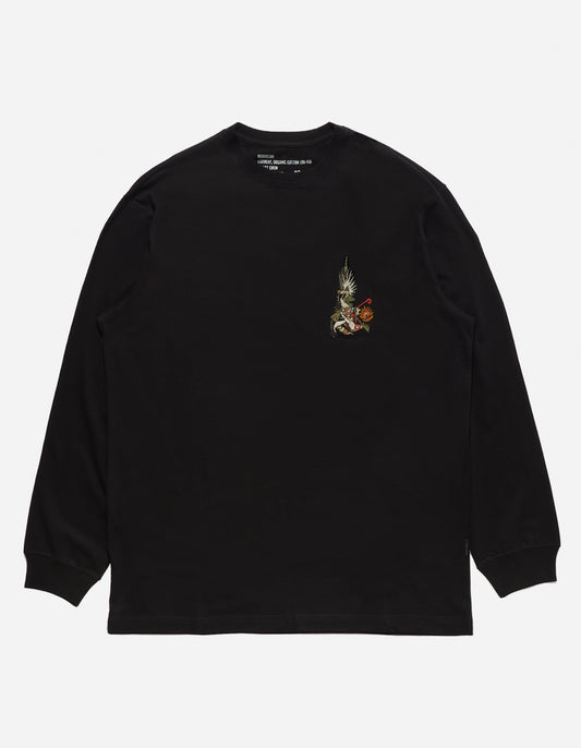 4055 Cubist Dragon Embroidered L/S T-Shirt Black
