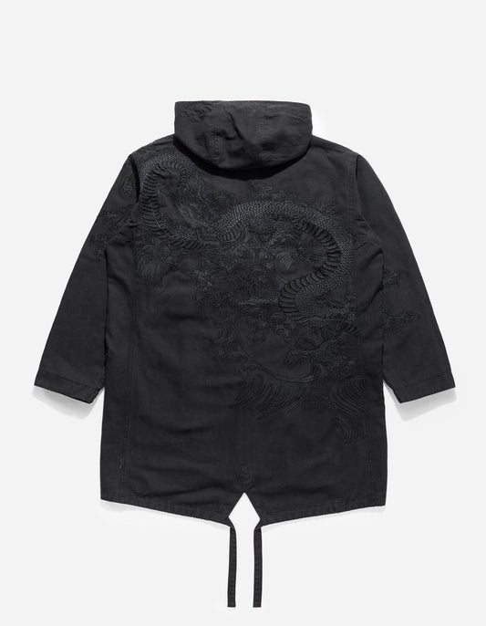 4240 Water Dragon Embroidered Kimono Parka Black BLK-108FF