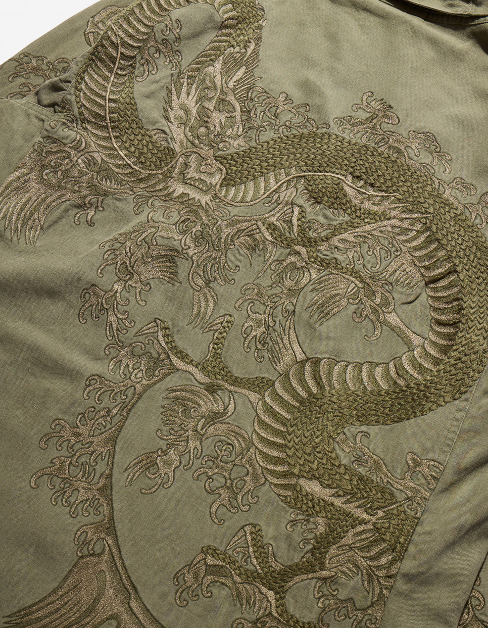 4240 Water Dragon Embroidered Kimono Parka Olive OG-107FF