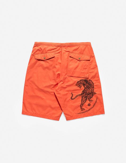 4283 Sak Yant Tiger Embroidered Loose Snoshorts® Blaze Orange