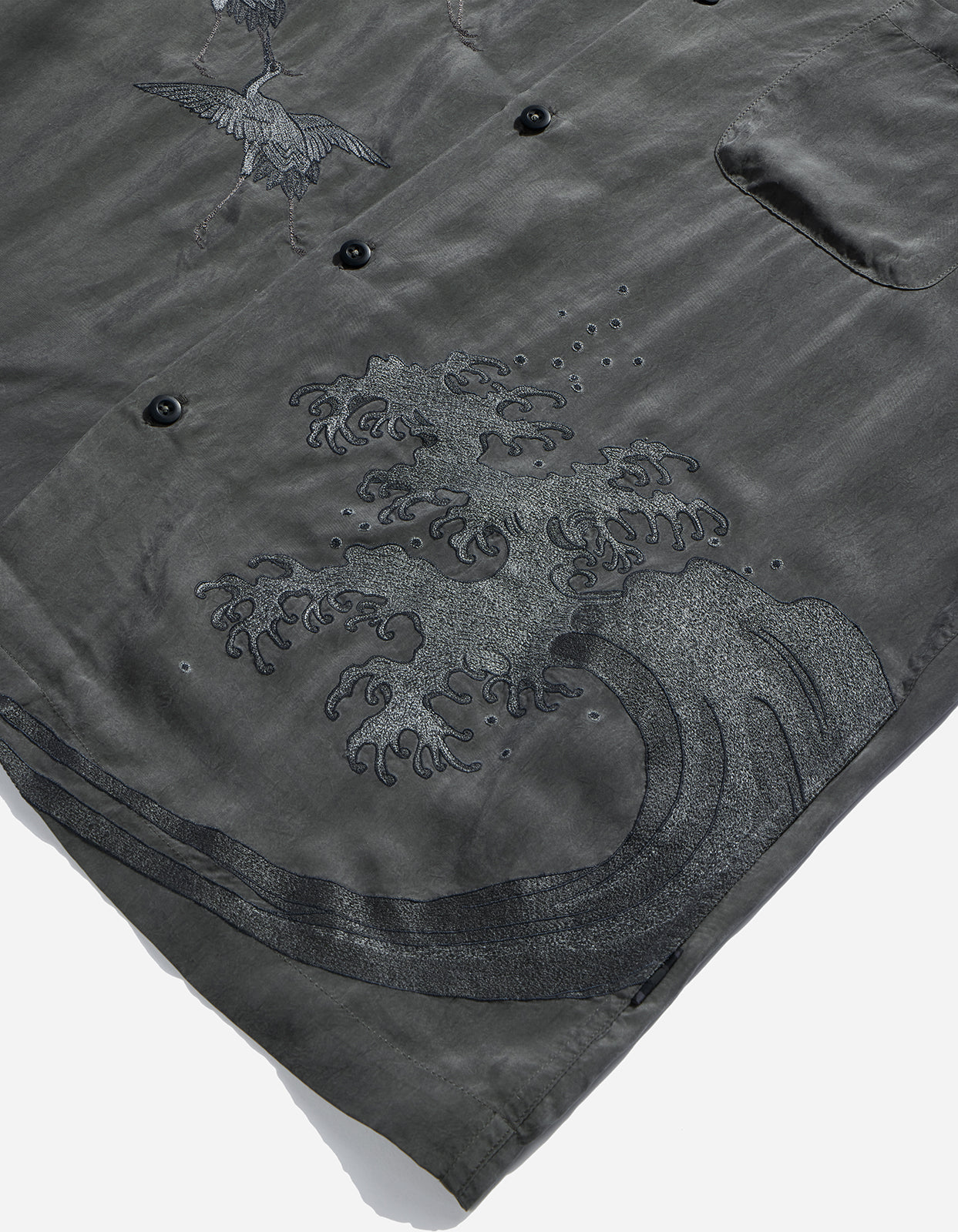 4508 Flying Cranes Embroidered Shirt Charcoal