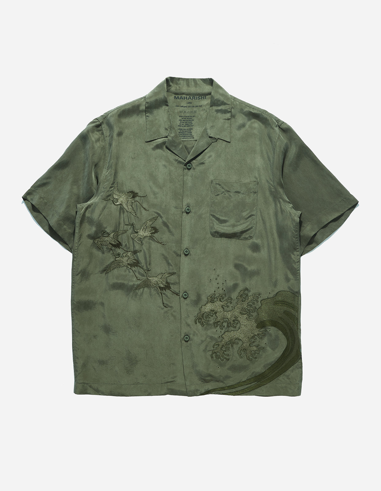 4508 Flying Cranes Embroidered Shirt Maha Olive