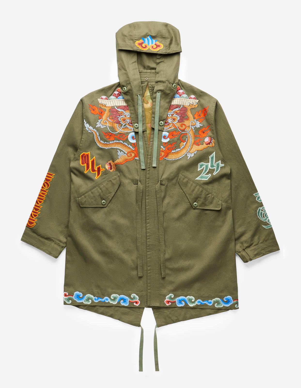 5012 Dragon Embroidered Kimono Parka Olive OG-107F