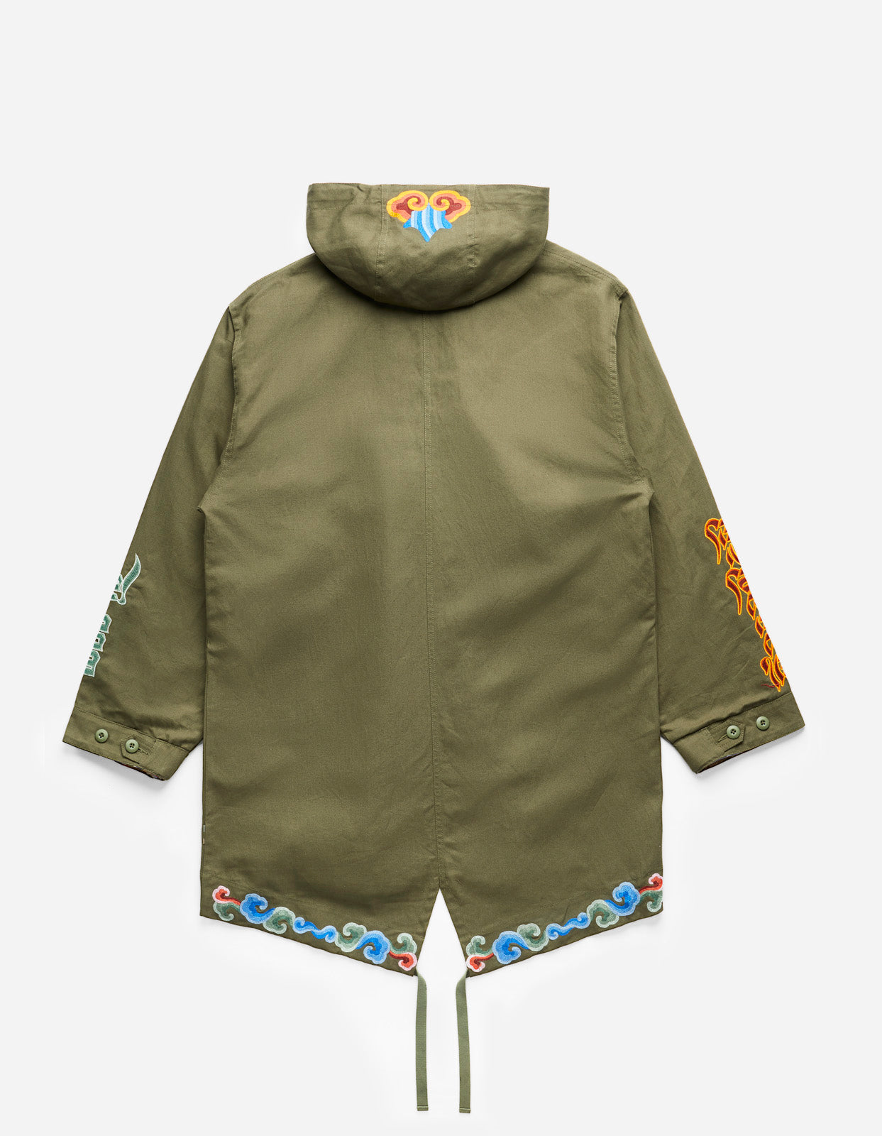 5012 Dragon Embroidered Kimono Parka Olive OG-107F