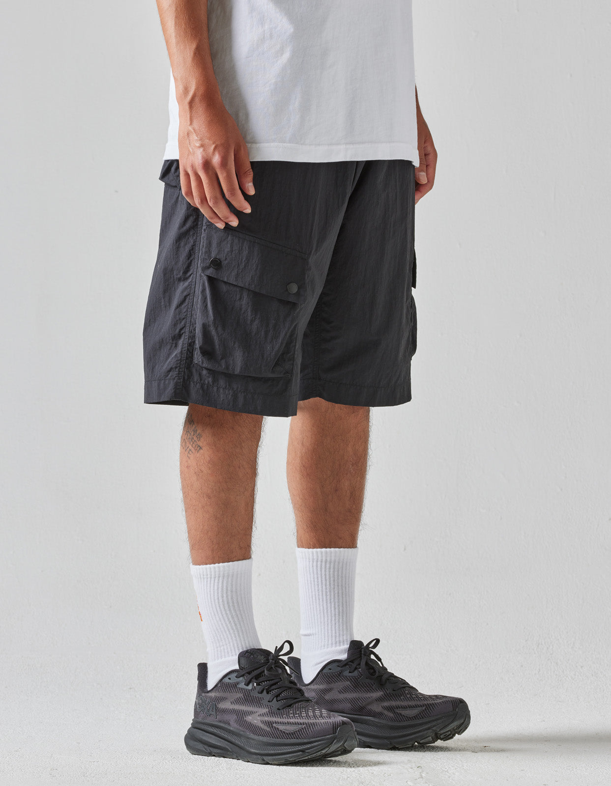 5041 Veg Dyed Asym Cargo Track Shorts Black