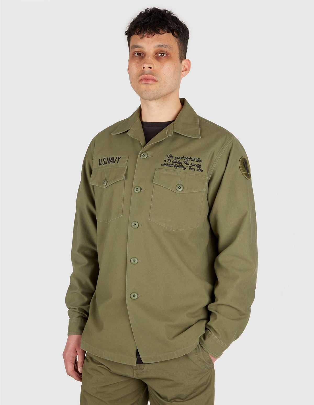 3599 May'68 Embroidered Shirt · Washed Cotton Sateen Olive OG-107FF