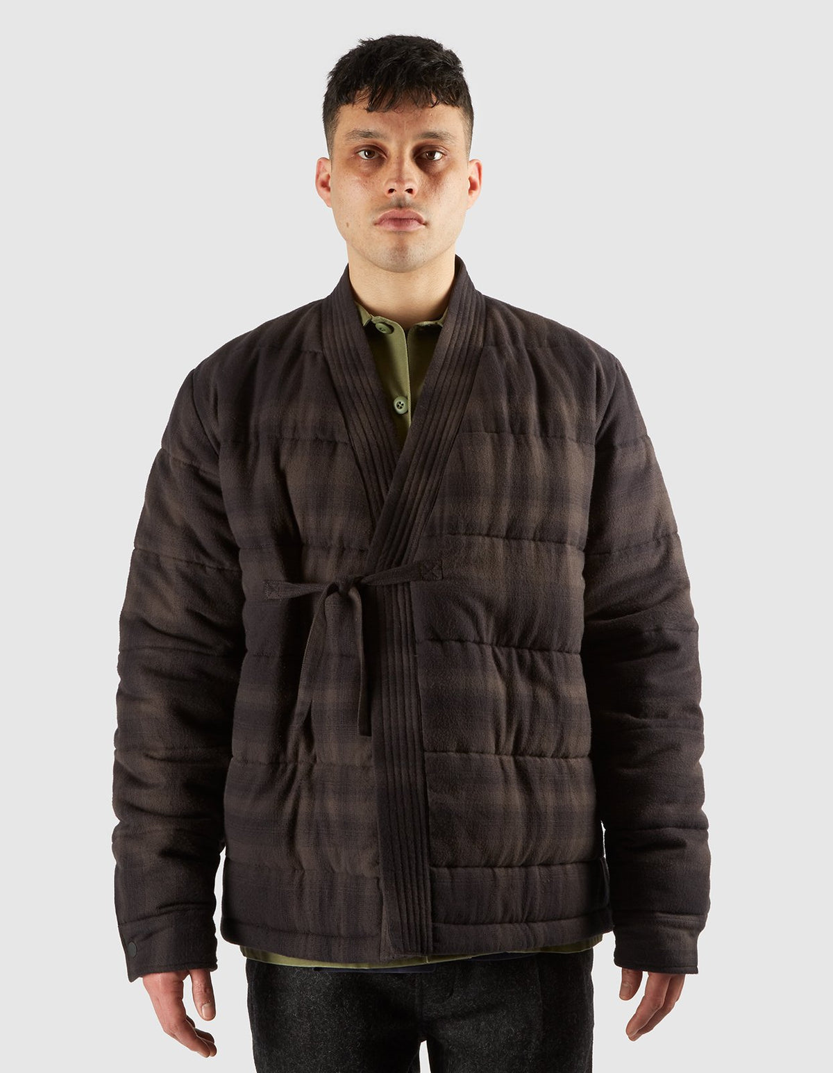 3620 Check Padded Kimono Black/Charcoal
