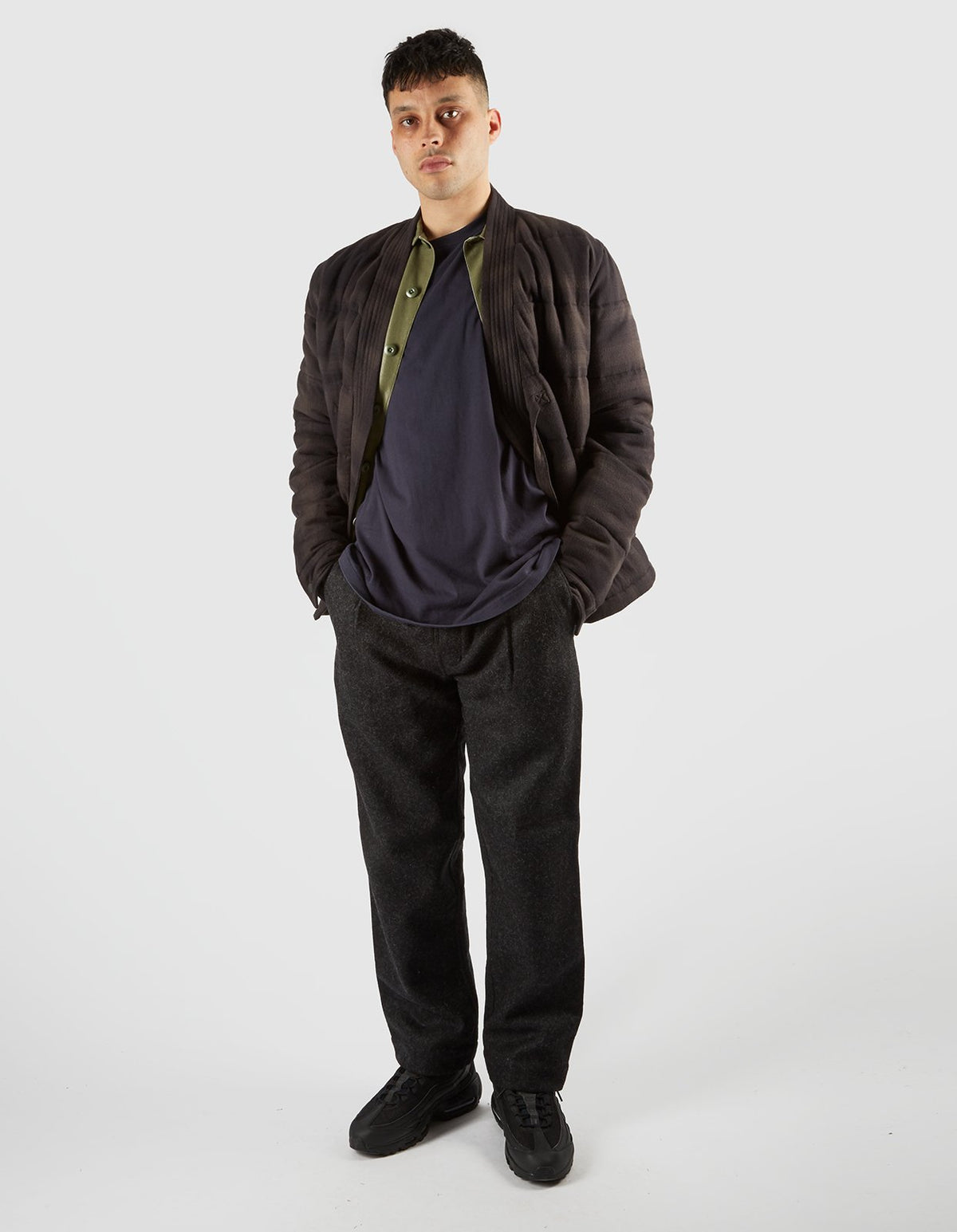 3620 Check Padded Kimono Black/Charcoal